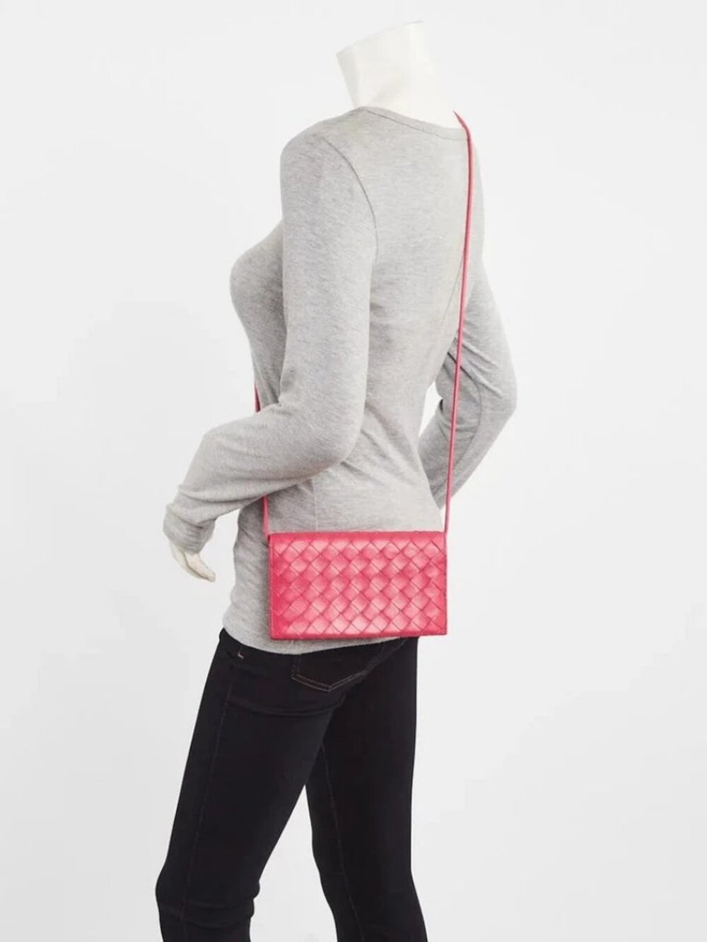 Bottega Veneta Pink Intrecciato Woven Nappa Leather Wallet On Chain Bag